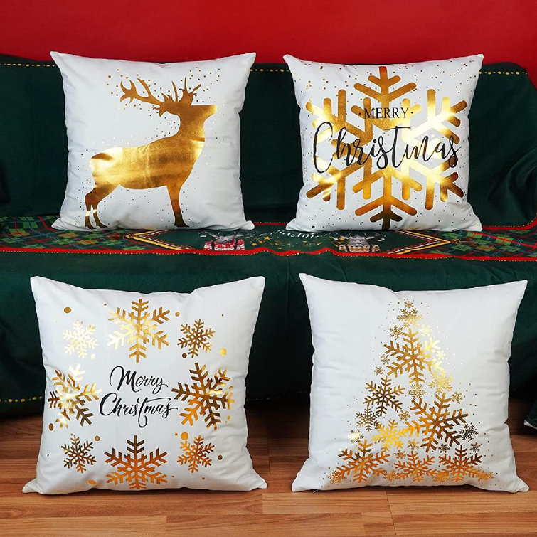 Gold christmas best sale pillow covers